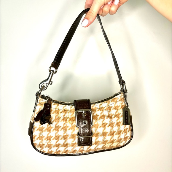 Vintage Y2K Coach Wool Houndstooth Demi Buckle Handbag Purse - Picture 3 of 11